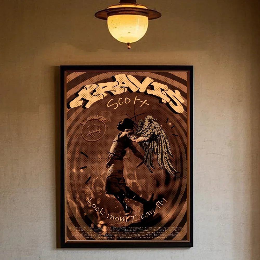 T-Travis Scott Astroworld Jackboys Music Album Poster art canvas painting home living room bedroom bar aesthetic decorati