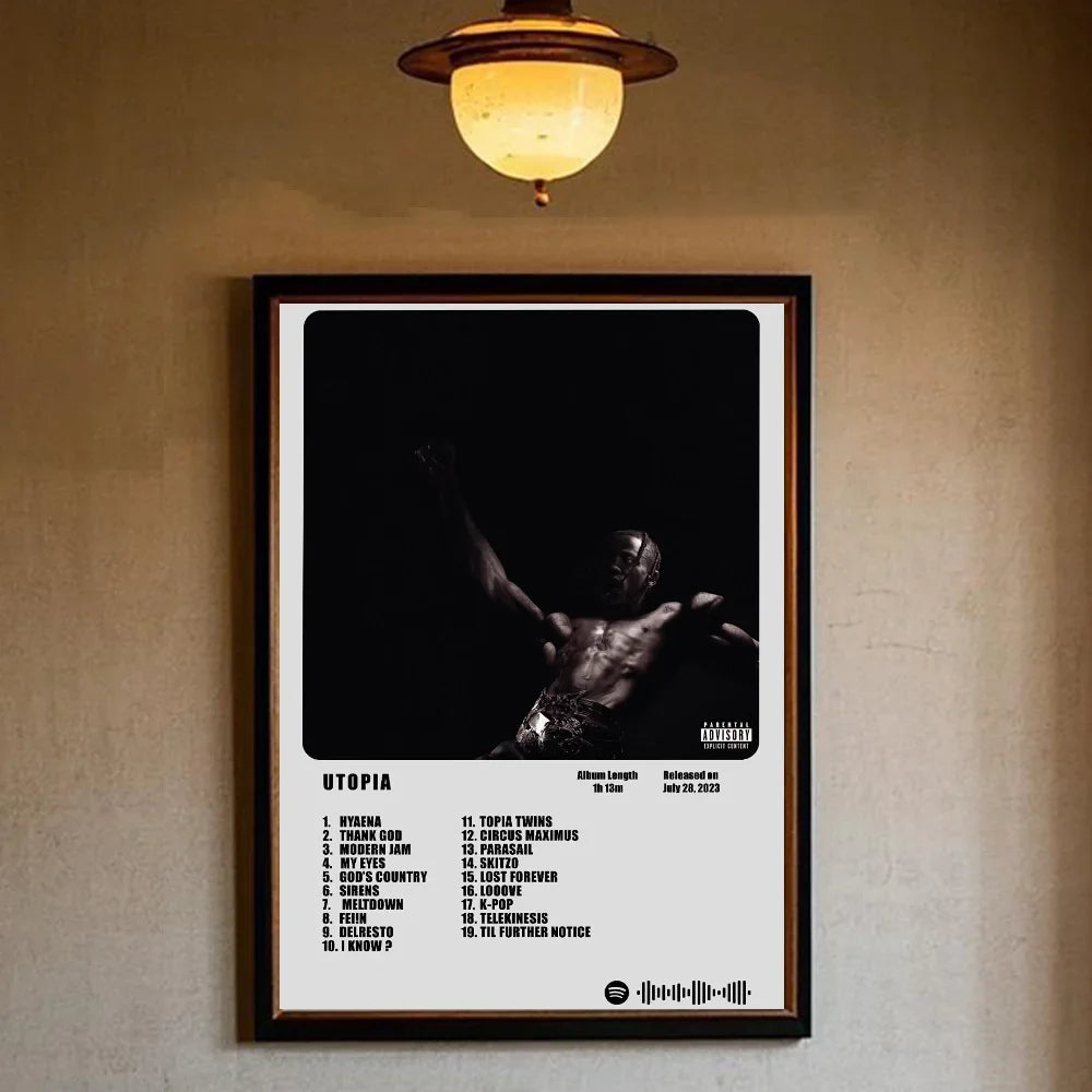 T-Travis Scott Astroworld Jackboys Music Album Poster art canvas painting home living room bedroom bar aesthetic decorati