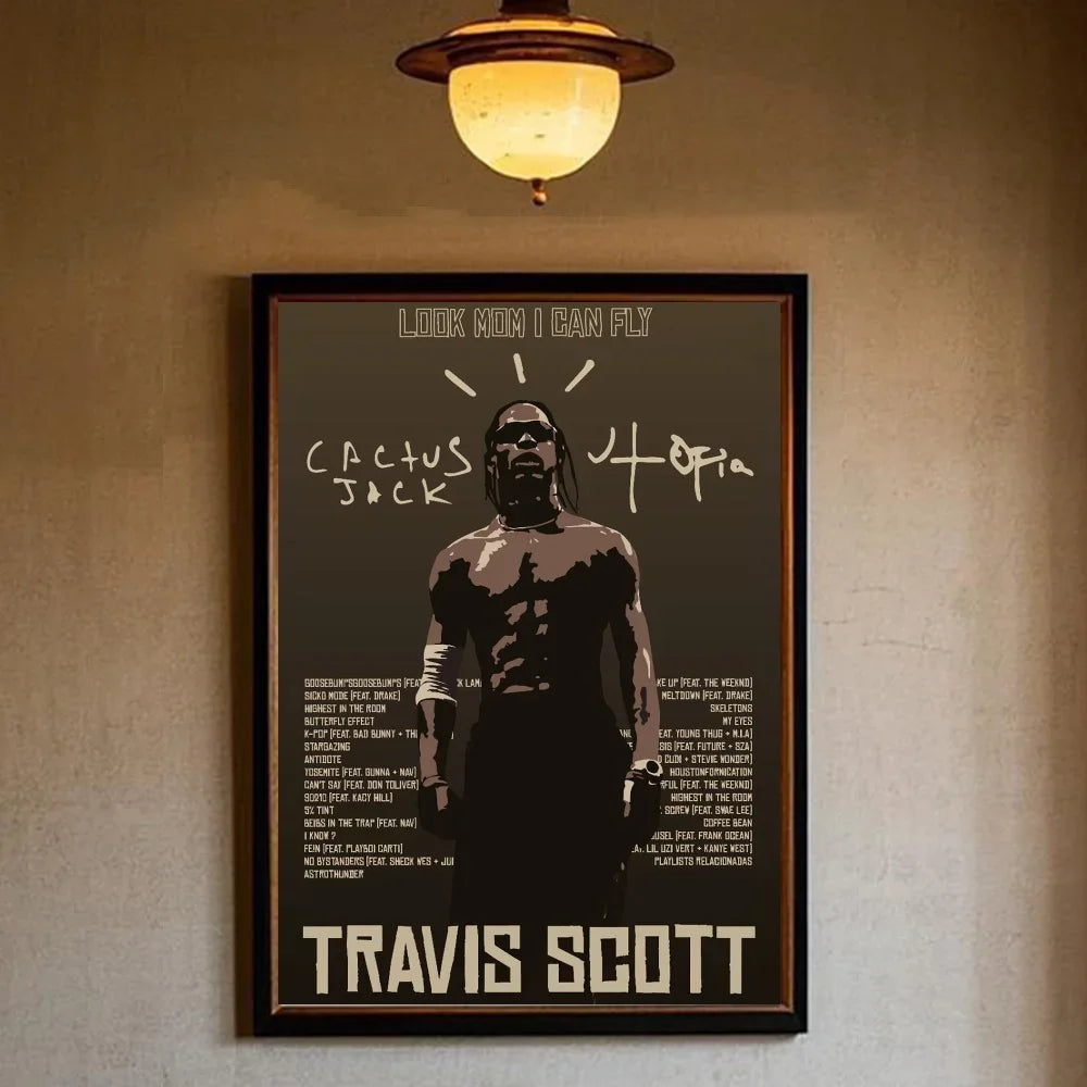 T-Travis Scott Astroworld Jackboys Music Album Poster art canvas painting home living room bedroom bar aesthetic decorati