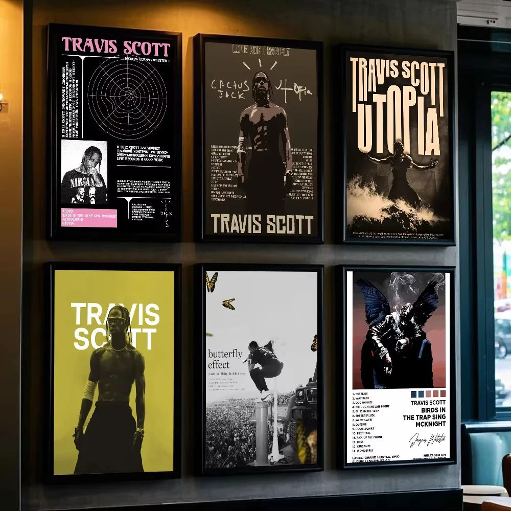 T-Travis Scott Astroworld Jackboys Music Album Poster art canvas painting home living room bedroom bar aesthetic decorati