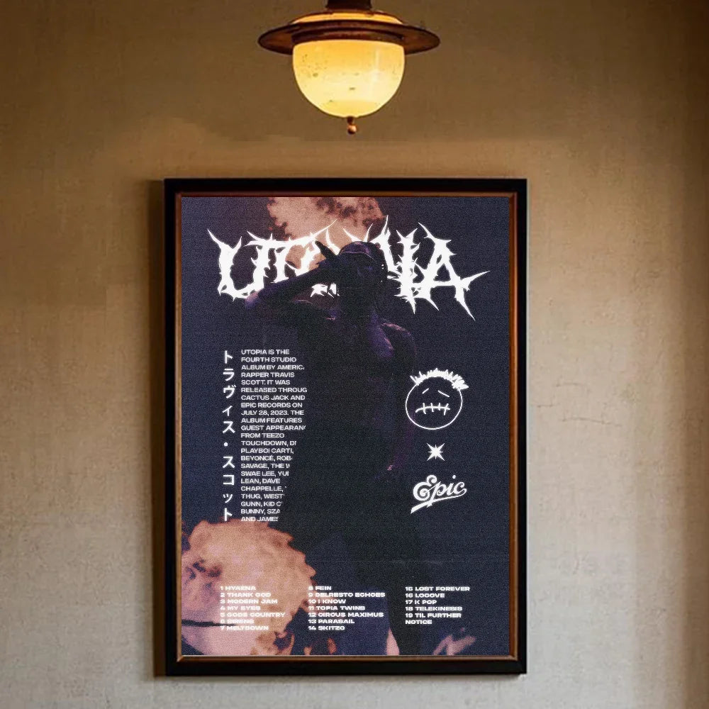 T-Travis Scott Astroworld Jackboys Music Album Poster art canvas painting home living room bedroom bar aesthetic decorati