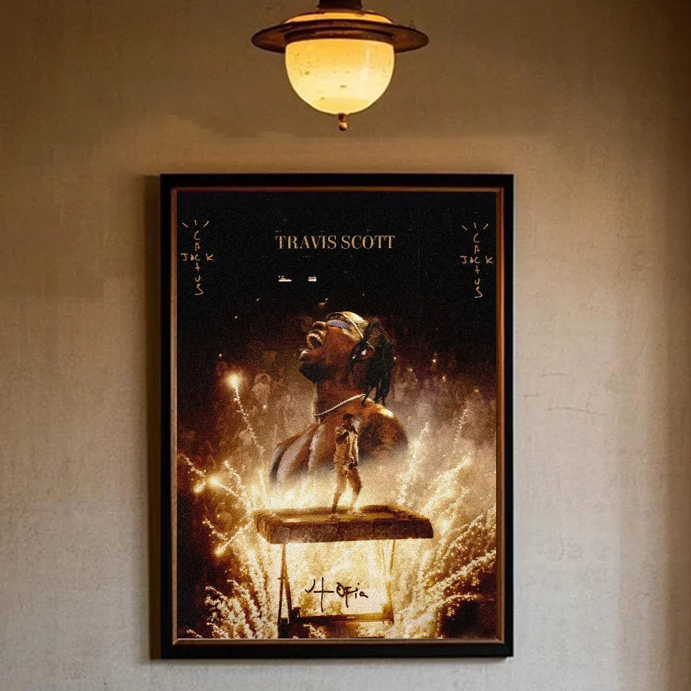 T-Travis Scott Astroworld Jackboys Music Album Poster art canvas painting home living room bedroom bar aesthetic decorati