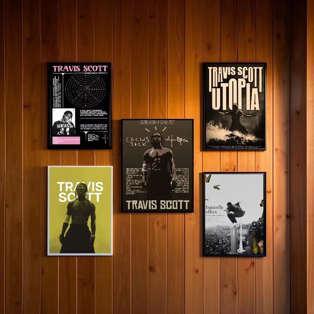 T-Travis Scott Astroworld Jackboys Music Album Poster art canvas painting home living room bedroom bar aesthetic decorati