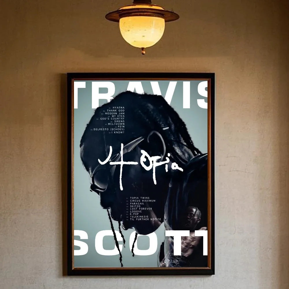 T-Travis Scott Astroworld Jackboys Music Album Poster art canvas painting home living room bedroom bar aesthetic decorati