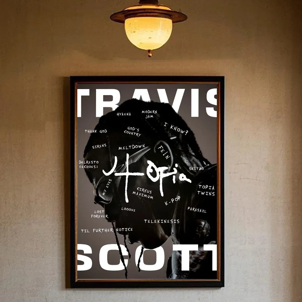 T-Travis Scott Astroworld Jackboys Music Album Poster art canvas painting home living room bedroom bar aesthetic decorati